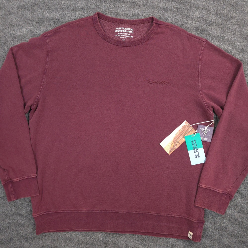 Fair Harbor Saltaire Crewneck Mens XL Burgundy Garment Dyed Relaxed Fit NEW